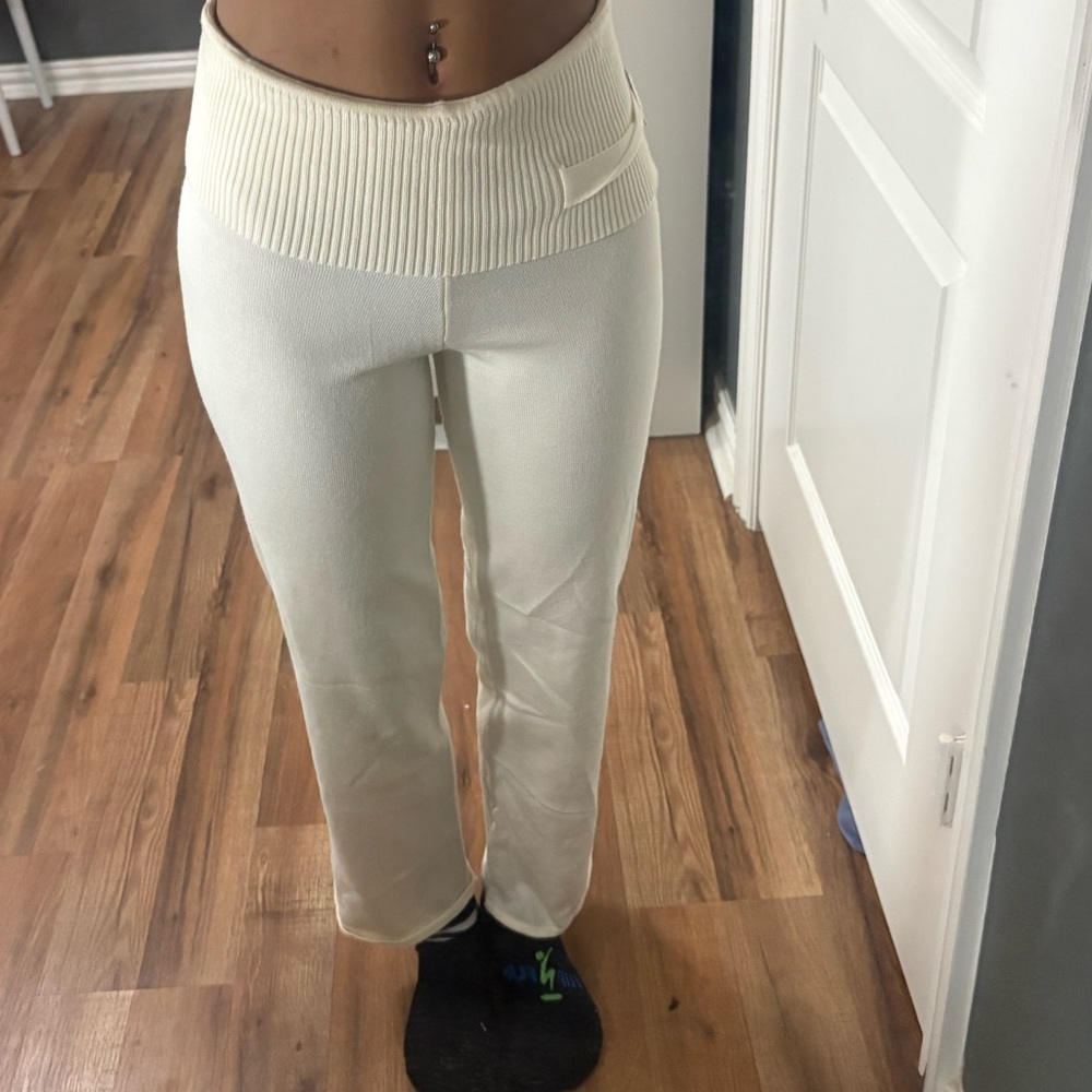 Cream Ribbed Waistband Pants